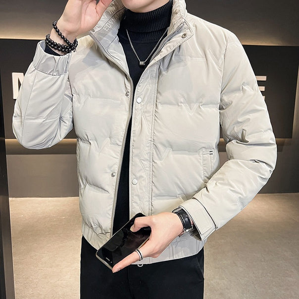 Men's short-cut quilted thermal jacket with stand-up collar and concealed zipper Mune Fashion