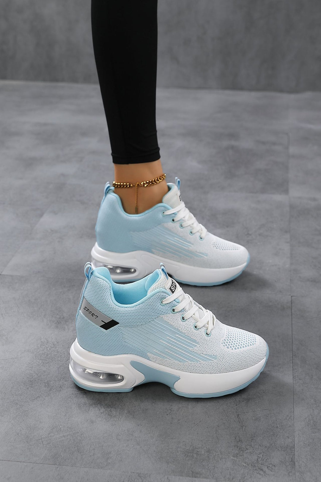 Women's Stylish Platform Sneakers with Air Cushioning and Knitted Breathable Upper Mune Fashion