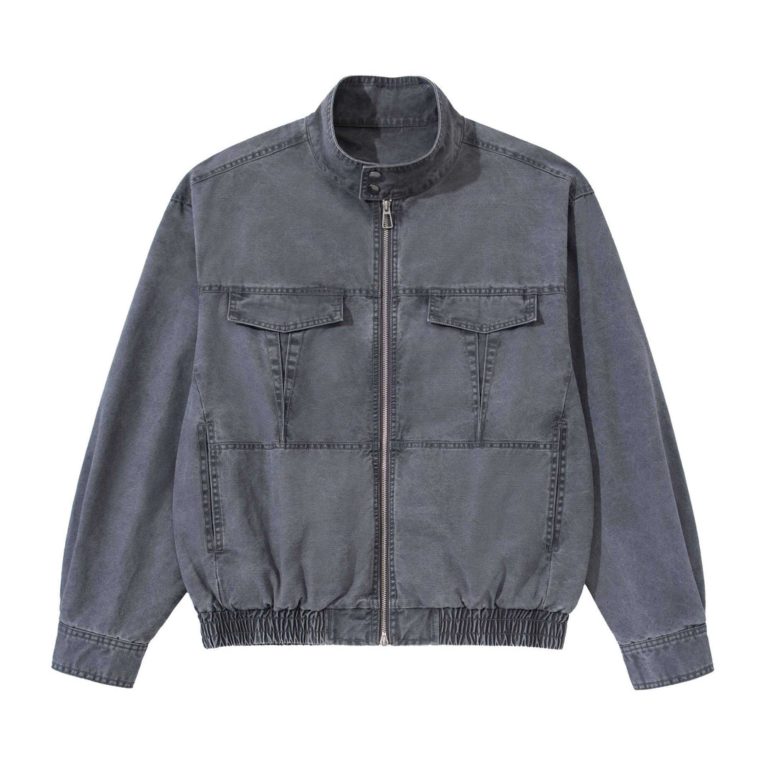 Men's short-cut utility jacket with high stand-up collar, zipper, and elastic hem Mune Fashion