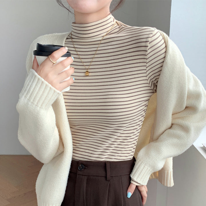 Ladies long sleeve ribbed top with high collar Mune Fashion