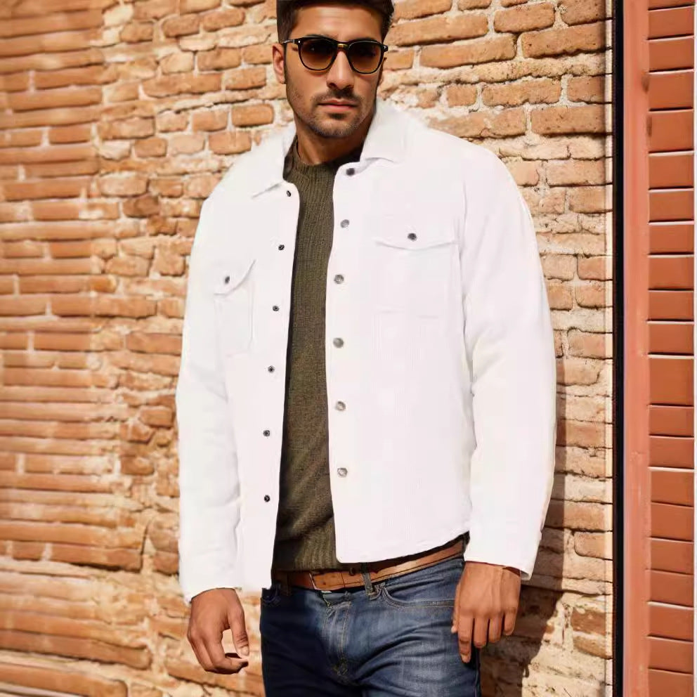 Men's Cord Worker Overshirt with Snap Button Placket, Flap Pockets and Applied Side Pockets Mune Fashion