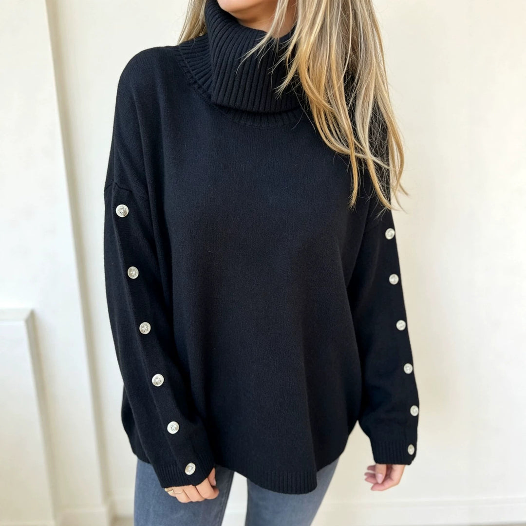 Women's Oversized Turtleneck Sweater with Sleeve Button Placket Mune Fashion