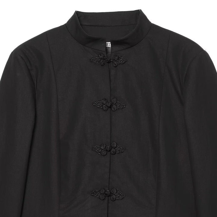 Women’s short jacket in Mandarin style with traditional cord buttons and narrow silhouette Mune Fashion