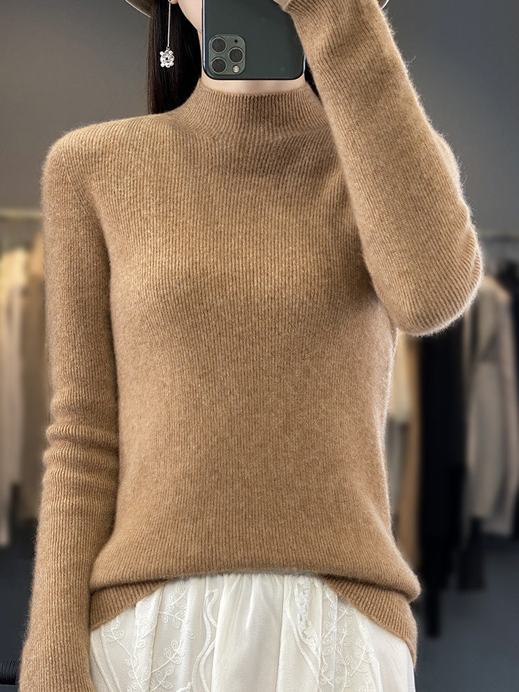 Women's Slim Fine Knit Mock Neck Sweater made of fine Angora Blend Mune Fashion