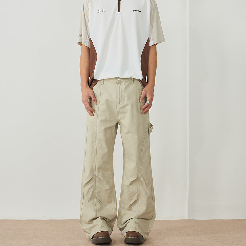 Men's Wide Canvas Cargo Pants in Workwear Style with Carpenter Loop and Straight Leg Mune Fashion