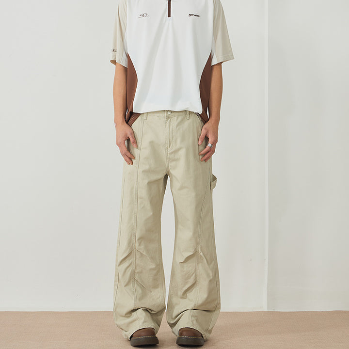 Men's Wide Canvas Cargo Pants in Workwear Style with Carpenter Loop and Straight Leg Mune Fashion