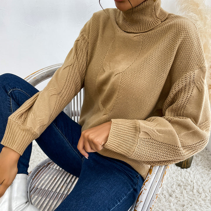 Women’s turtleneck sweater with cable knit pattern and oversized silhouette Mune Fashion