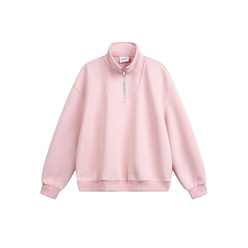 Unisex Lockeres Sweatshirt with short zipper, stand-up collar, and cotton fleece inside Mune Fashion