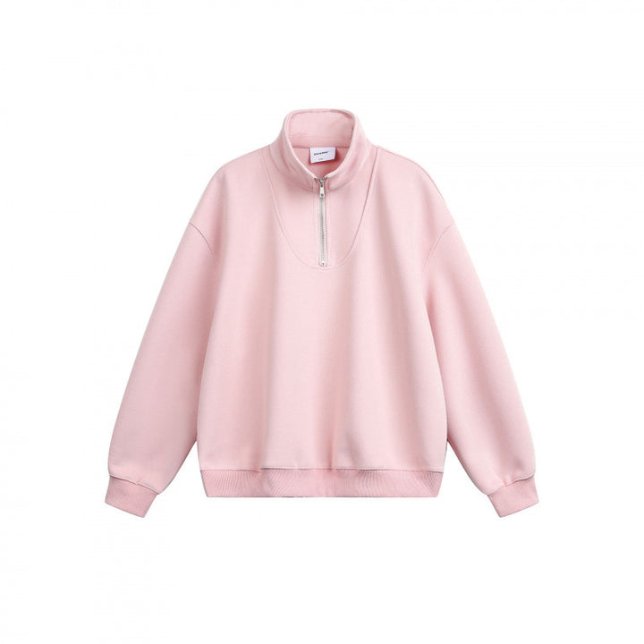 Unisex Lockeres Sweatshirt with short zipper, stand-up collar, and cotton fleece inside Mune Fashion