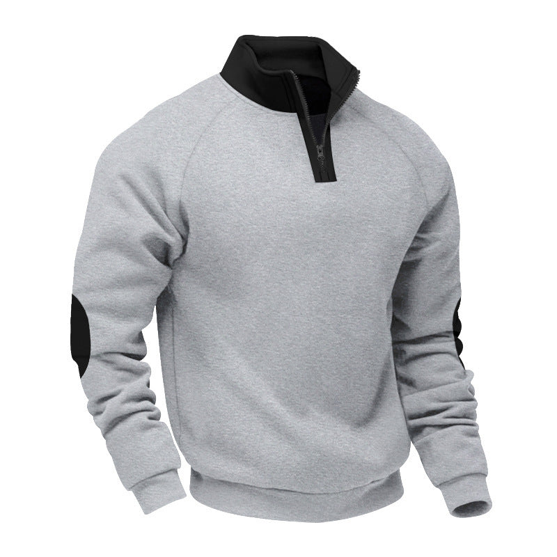 Men's half-zip fleece pullover with stand-up collar raglan sleeves and elbow patches Mune Fashion