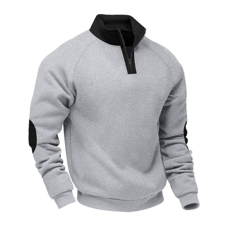 Men's half-zip fleece pullover with stand-up collar raglan sleeves and elbow patches Mune Fashion