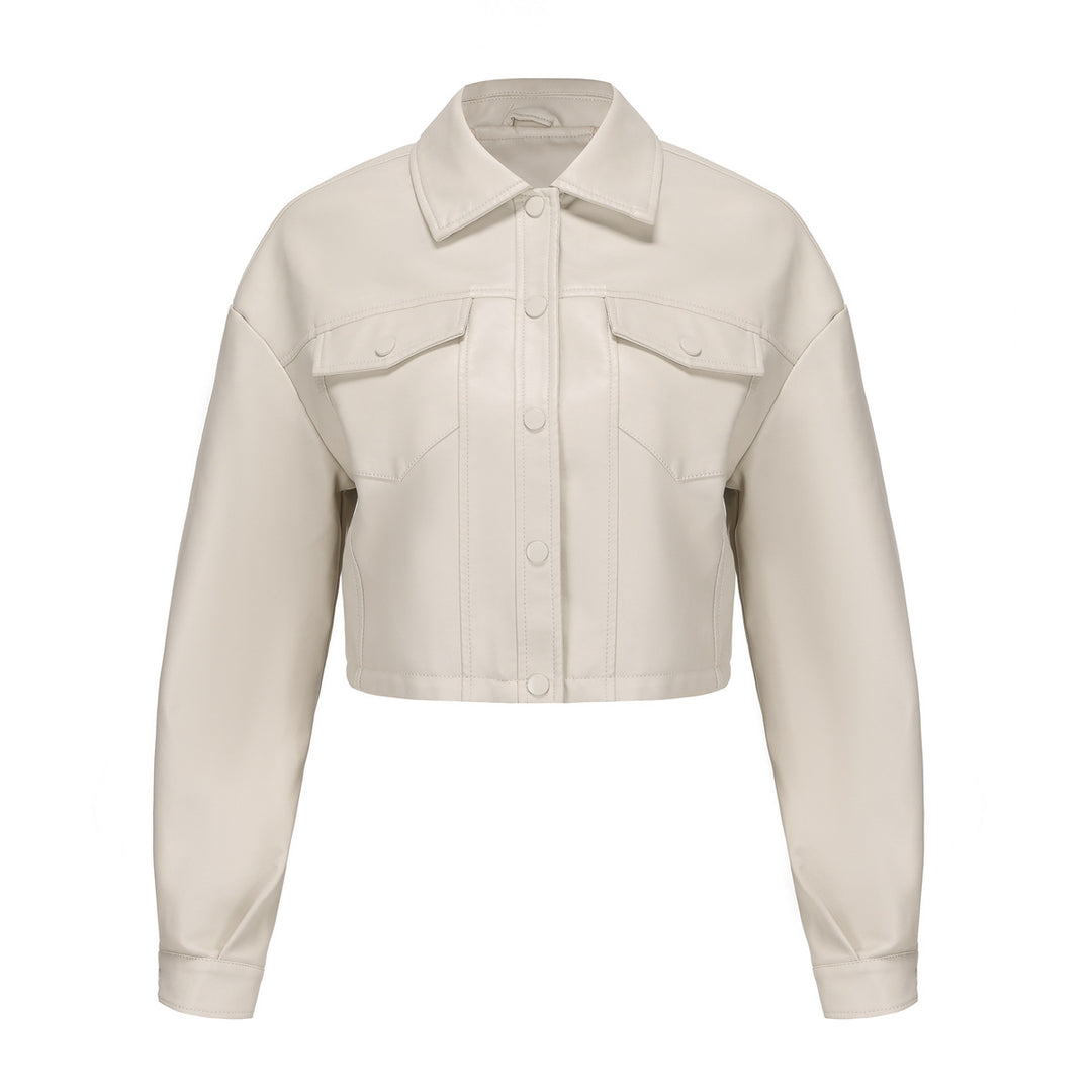 Ladies nan short leather jacket in trucker style with boxy cropped fit Mune Fashion