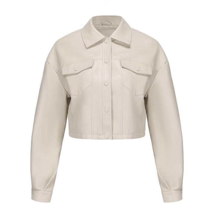 Ladies nan short leather jacket in trucker style with boxy cropped fit Mune Fashion