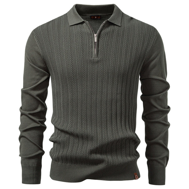 Men's knitted ajour sweater with short zipper and polo collar Mune Fashion