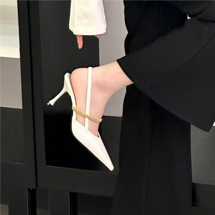 Women's pointed toe patent pumps as slingbacks with fine strap and sculpted stiletto Mune Fashion