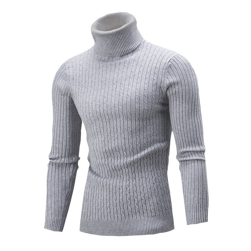 Men's ribbed turtleneck sweater with cable knit pattern and form-fitting slim-fit silhouette Mune Fashion