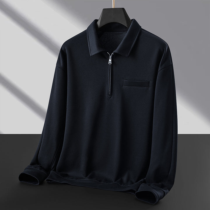 Men's Polo Sweatshirt with Half Zip and Warming Fleece Lining Mune Fashion