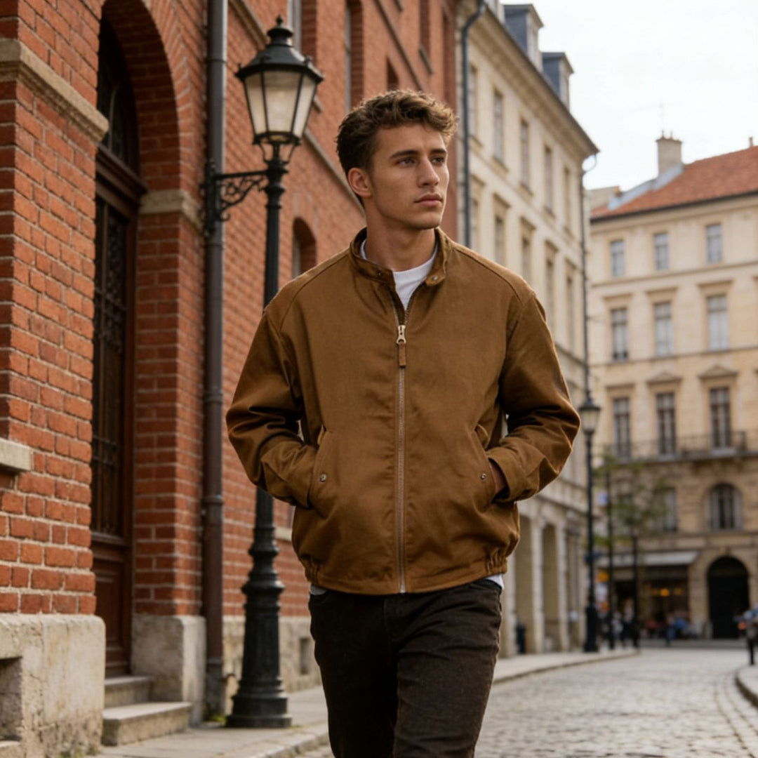Men's Modern Blouson with Stand-Up Collar, Two-Way Zipper and Elastic Hem Mune Fashion