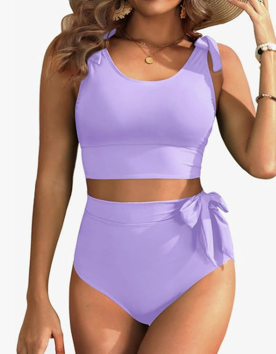 Women's High-Waisted Bikini Set with Knot-Decorated Top Mune Fashion