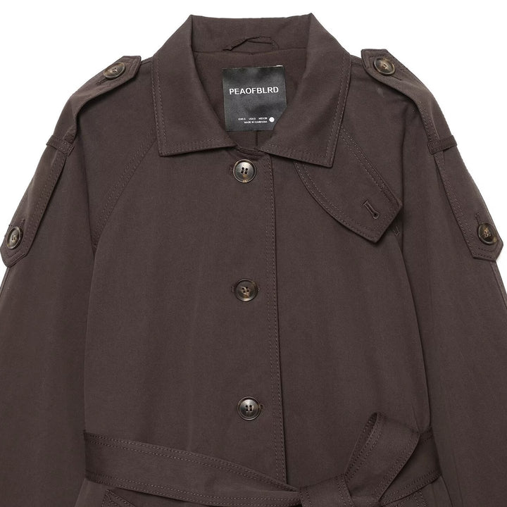 Women Short Trench Cape with Waist Belt, Epaulettes and Patch Pockets Mune Fashion