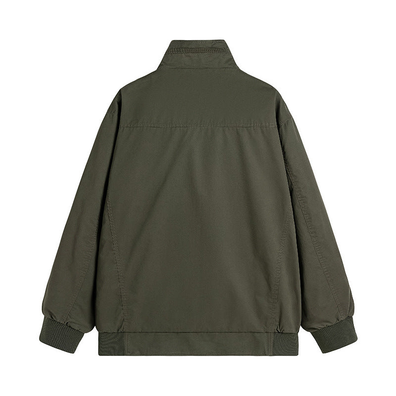 Men's Loose-Fitting Canvas Over Jacket with Stand-Up Collar and Flap Pockets Mune Fashion