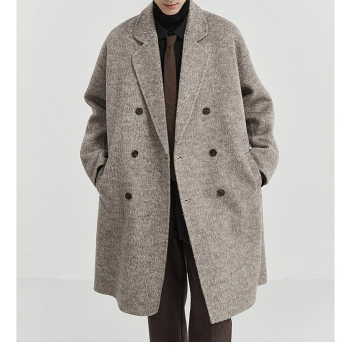 Men's Double-breasted wide-cut wool coat with shawl collar Mune Fashion