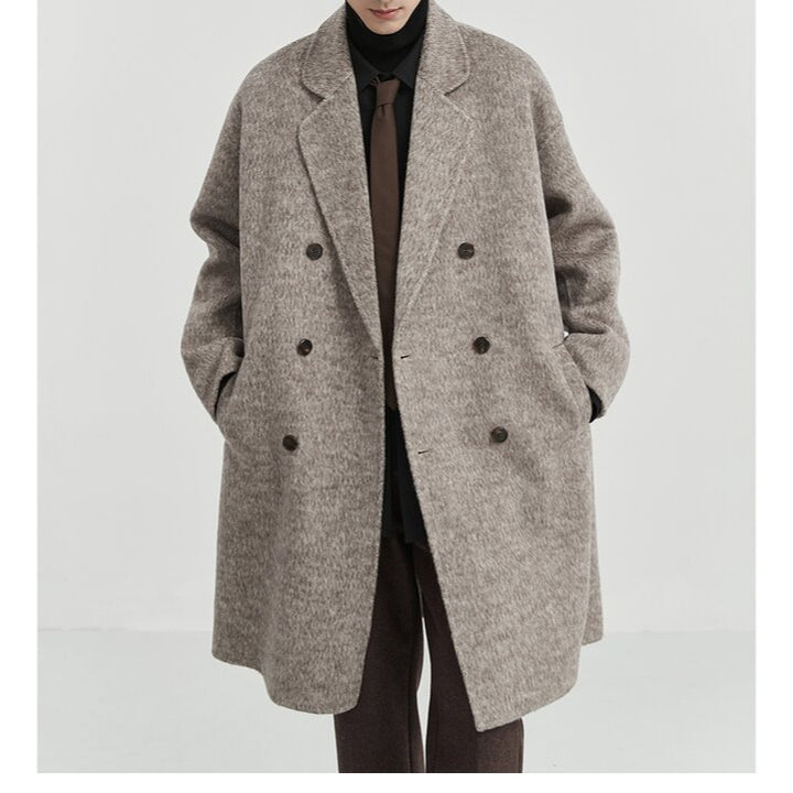 Men's Double-breasted wide-cut wool coat with shawl collar Mune Fashion