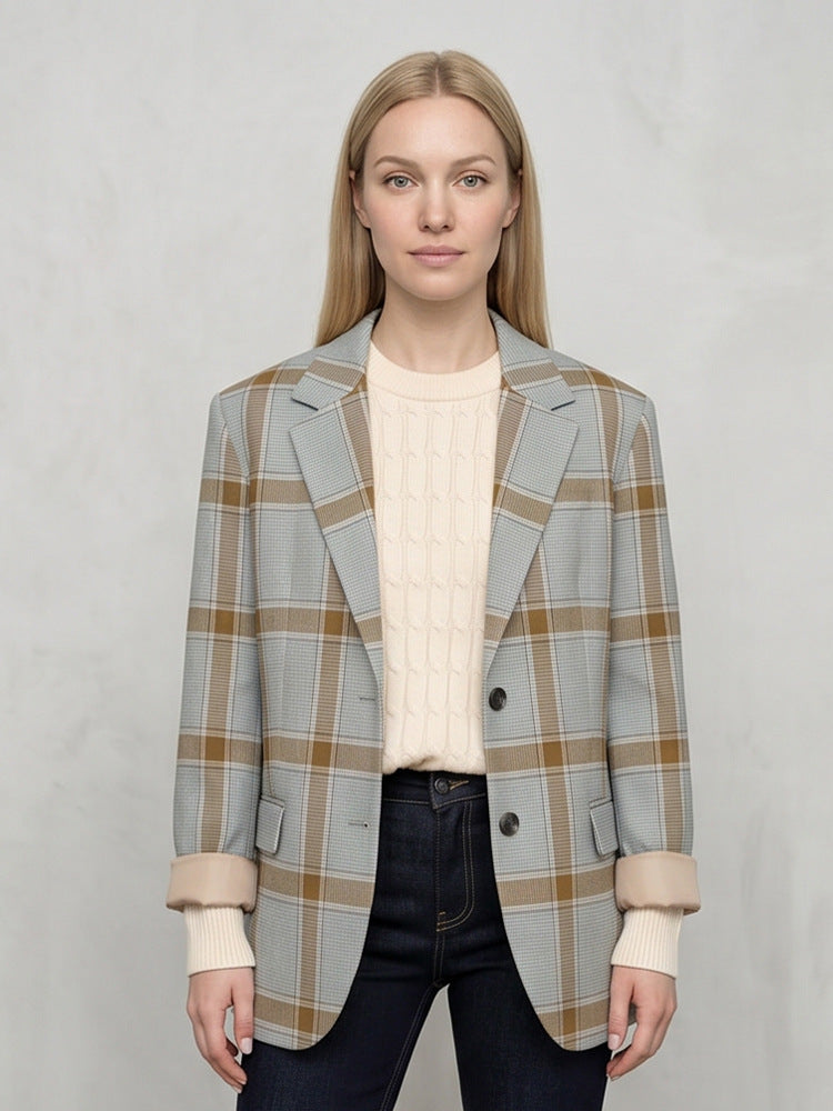 Women Oversize Check Blazer in Glencheck with boxy silhouette and falling lapels Mune Fashion