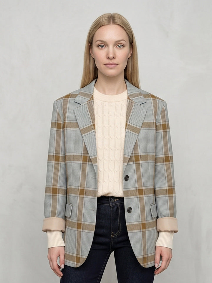 Women Oversize Check Blazer in Glencheck with boxy silhouette and falling lapels Mune Fashion