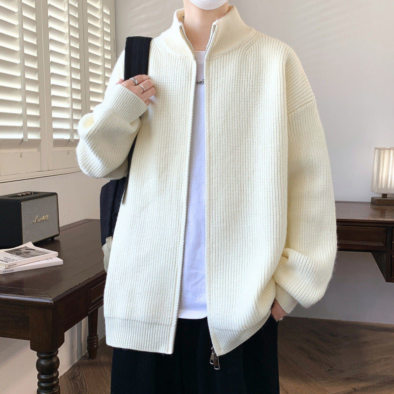 Men's Oversized Knit Zip Jacket with High Stand-Up Collar and Fine Rib Structure Mune Fashion