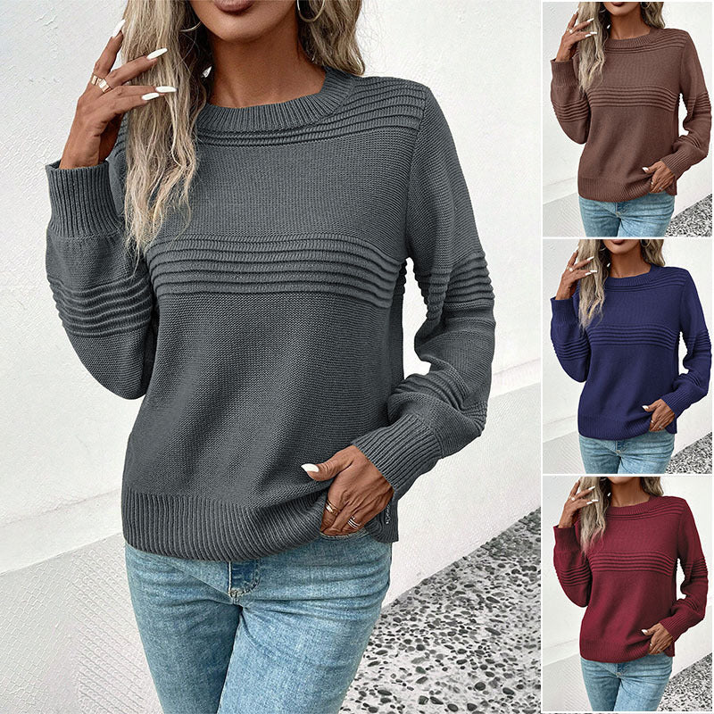 Women's fine knit sweater with horizontal ribbed yoke and ribbed cuffs Mune Fashion