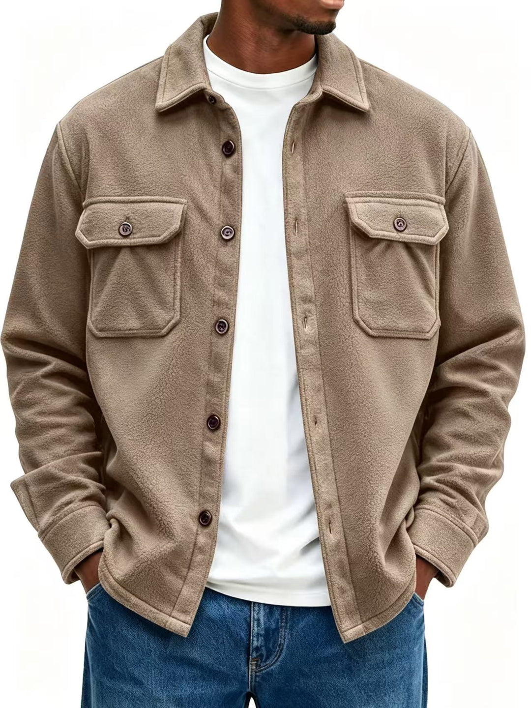 Men's fleece overshirt with chest pockets and shirt collar Mune Fashion