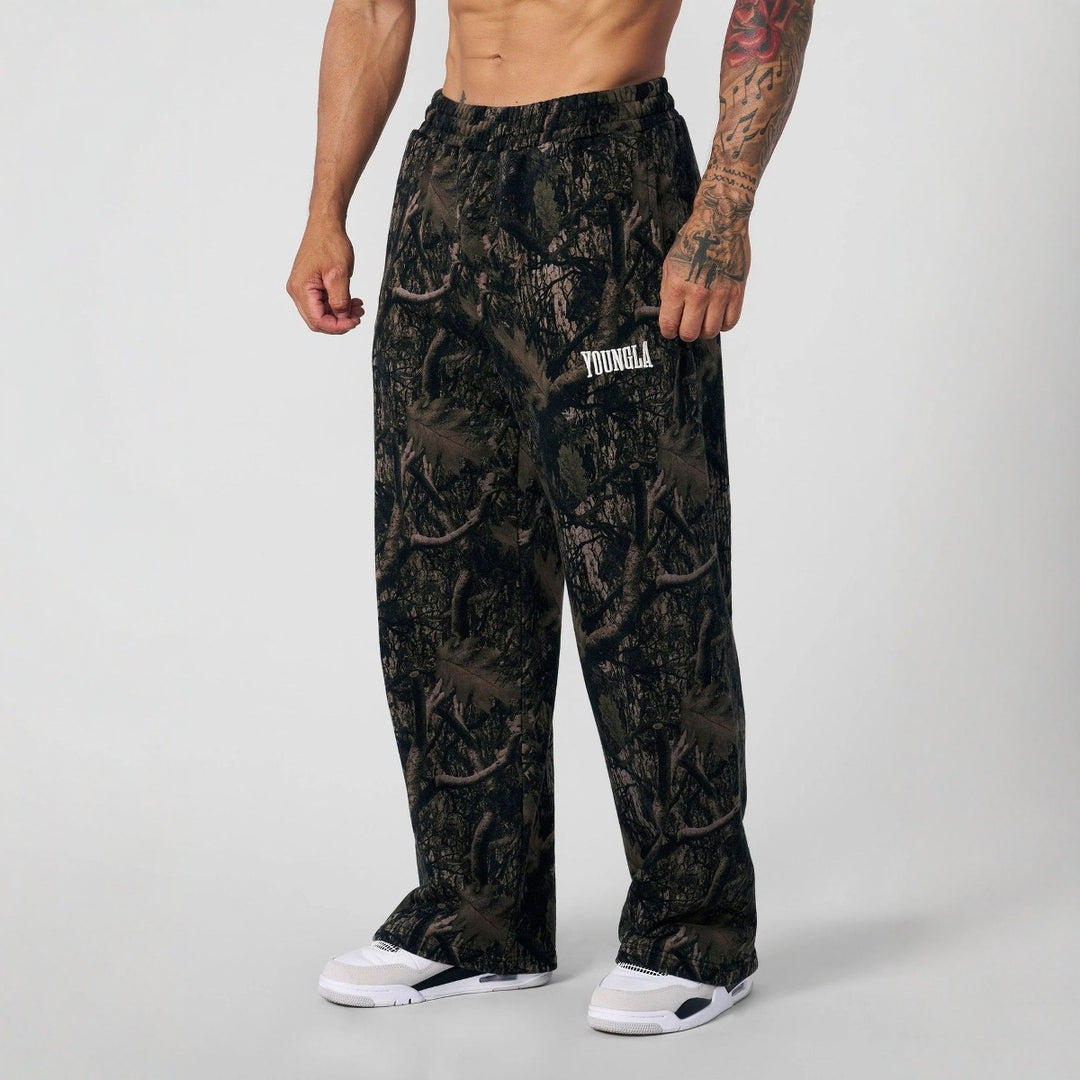 Men's Loose Camouflage Jogging Pants with Elastic Comfort Waistband and Thigh Logo Mune Fashion