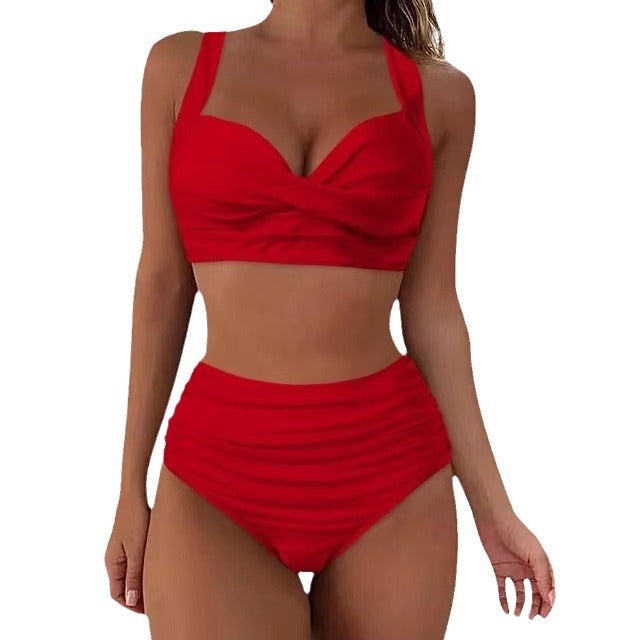 Women's High-Waisted Bikini Set with Elegant Pleated Look Mune Fashion