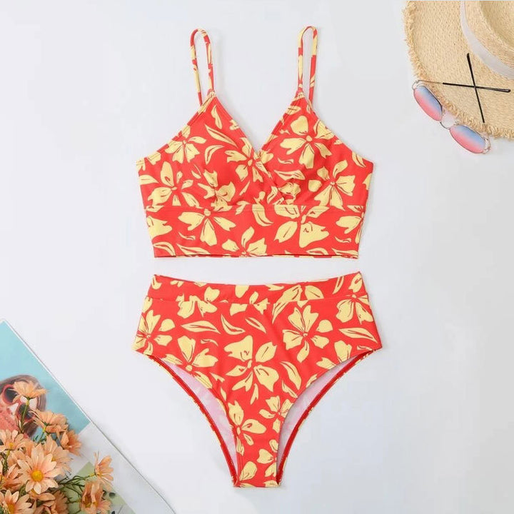 Women's Two-Piece Bikini Set with Flower-Shaped Crop Top and High-Waisted Bottom Mune Fashion