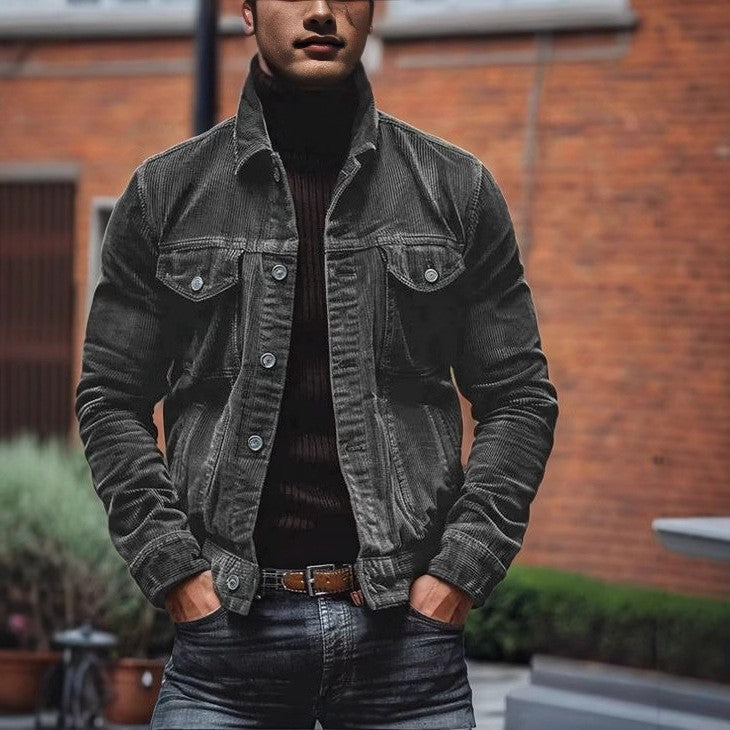 Men's fine cord trucker jacket with chest flap pockets and tailored silhouette Mune Fashion