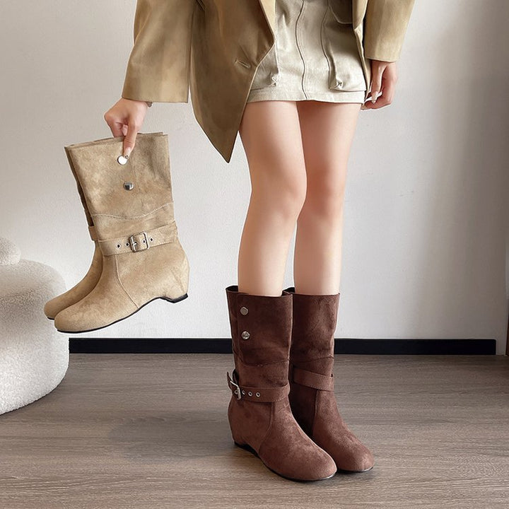 Ladies Elegant Ankle Boots with Stylish Buckle Mune Fashion