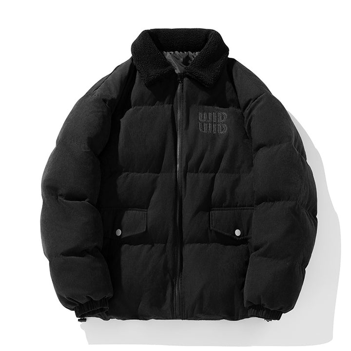 Unisex Padded Corduroy Look Quilted Jacket with Teddy Collar and Flap Pockets Mune Fashion