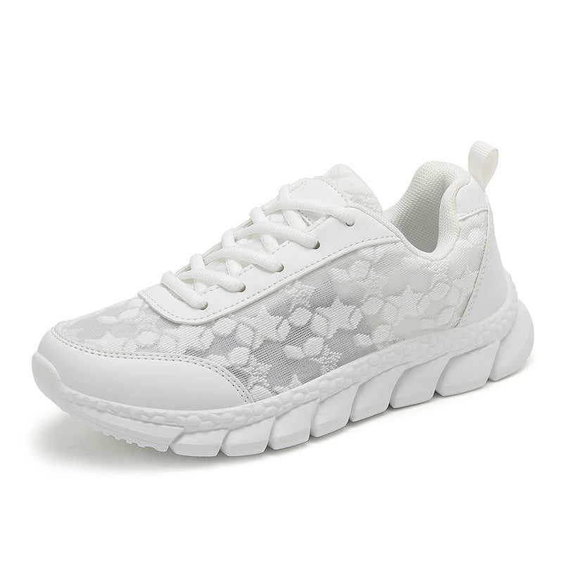 Ladies nan net sneakers with floral cutout pattern, flexible segment sole and cushioned heel collar Mune Fashion