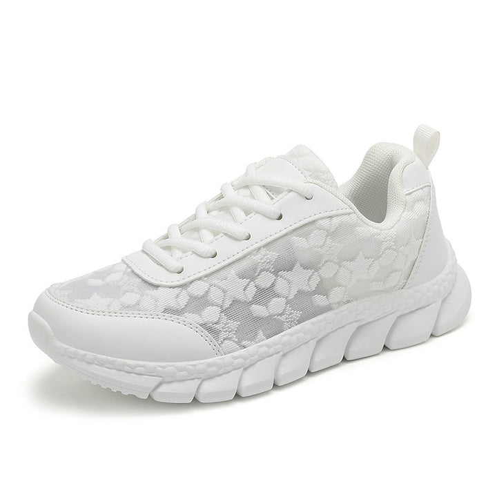 Ladies nan net sneakers with floral cutout pattern, flexible segment sole and cushioned heel collar Mune Fashion