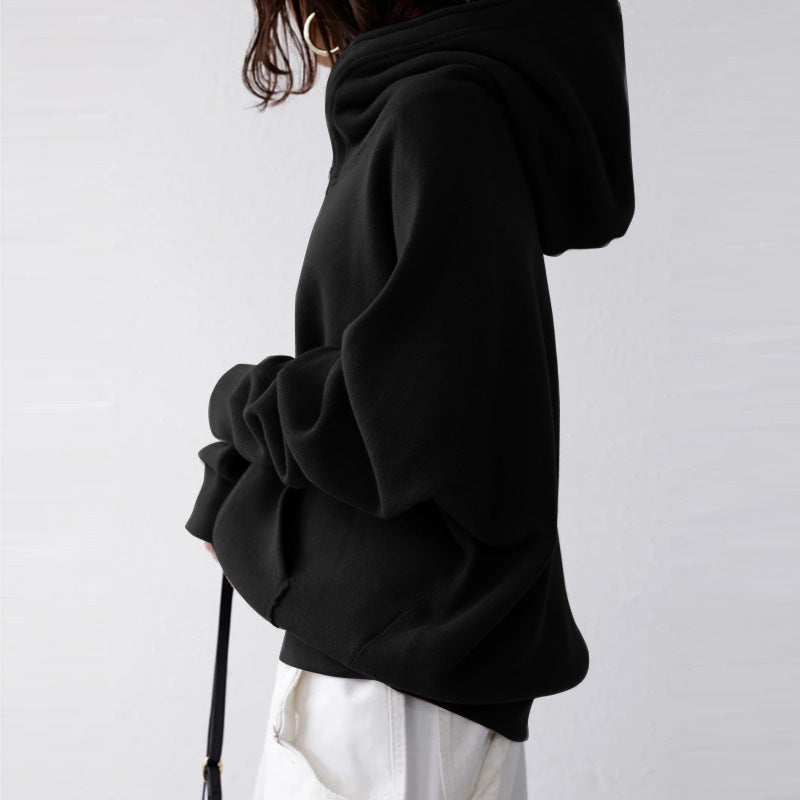 Women's oversized zip-up hoodie with kangaroo pocket made of fluffy fleece Mune Fashion