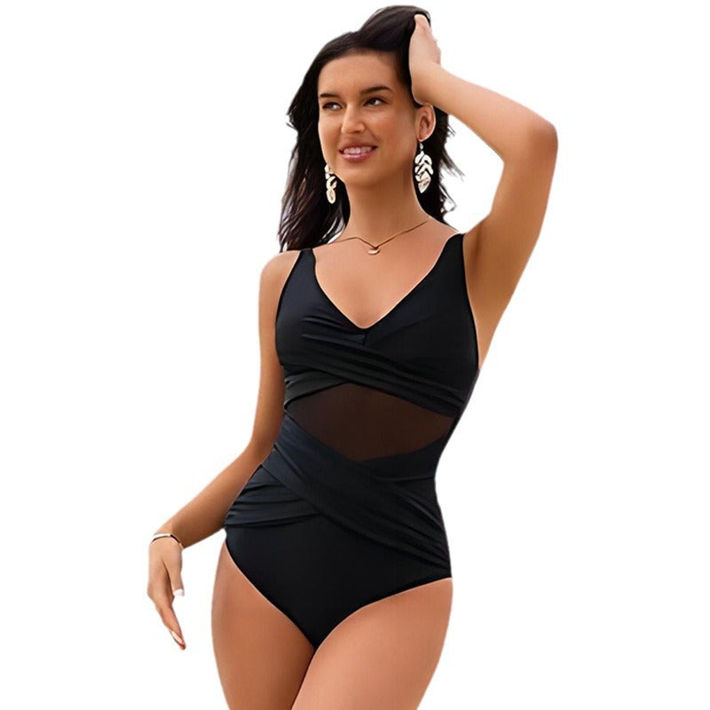 Women’s One-Piece Swimsuit with Sophisticated Wrap Design and Elastic Inserts Mune Fashion