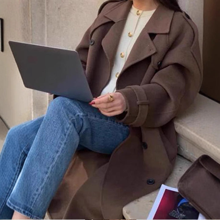 Women Extravagantly Cut Oversized Wool Coat with Epaulettes and Wide Shawl Collar Mune Fashion