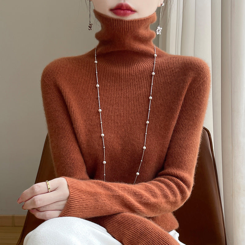 Women's slim fit fine knit turtleneck sweater with extra fine fluff finish Mune Fashion