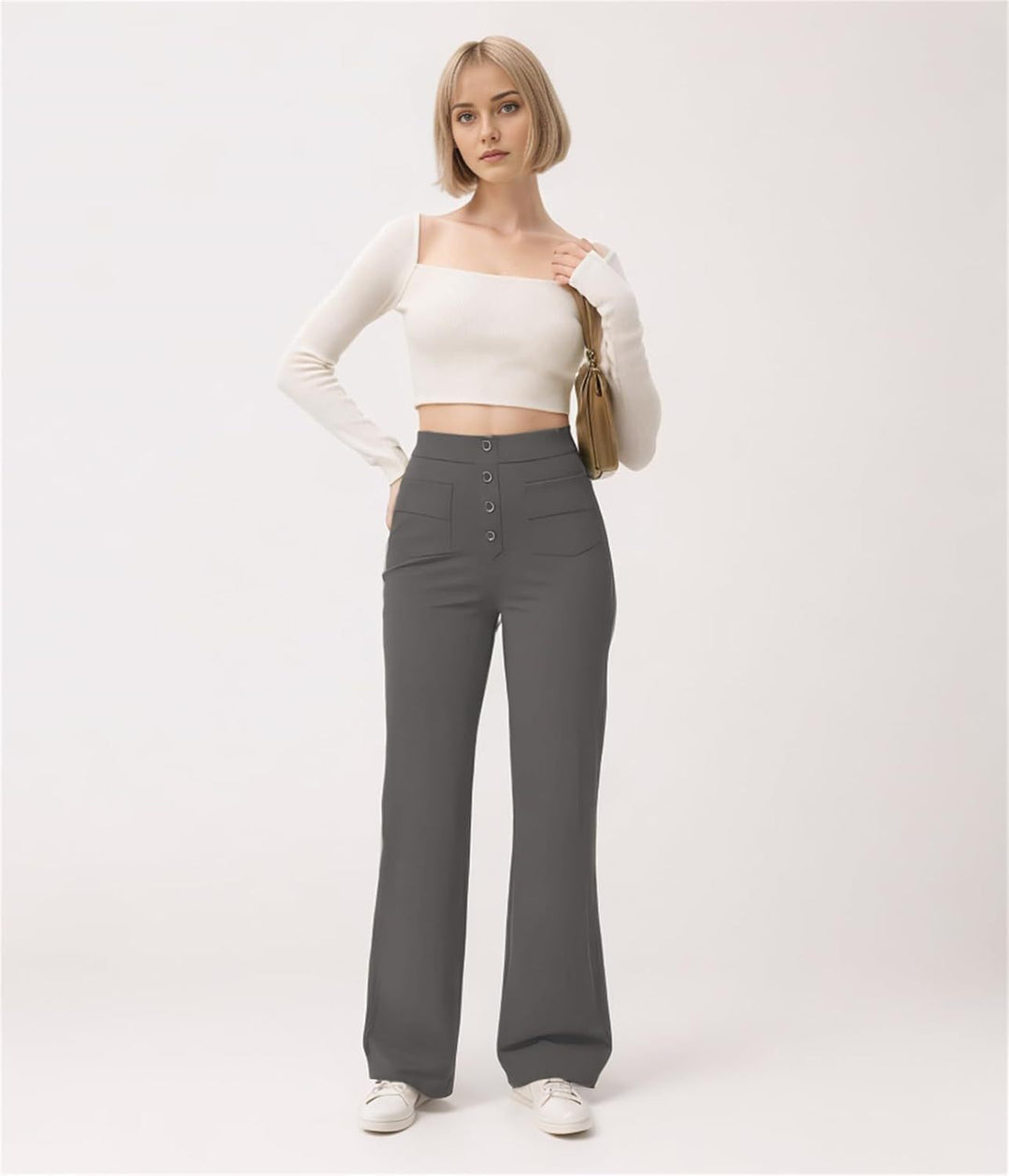 Women's waist-defining flared pants made of stretch jersey with decorative button placket Mune Fashion