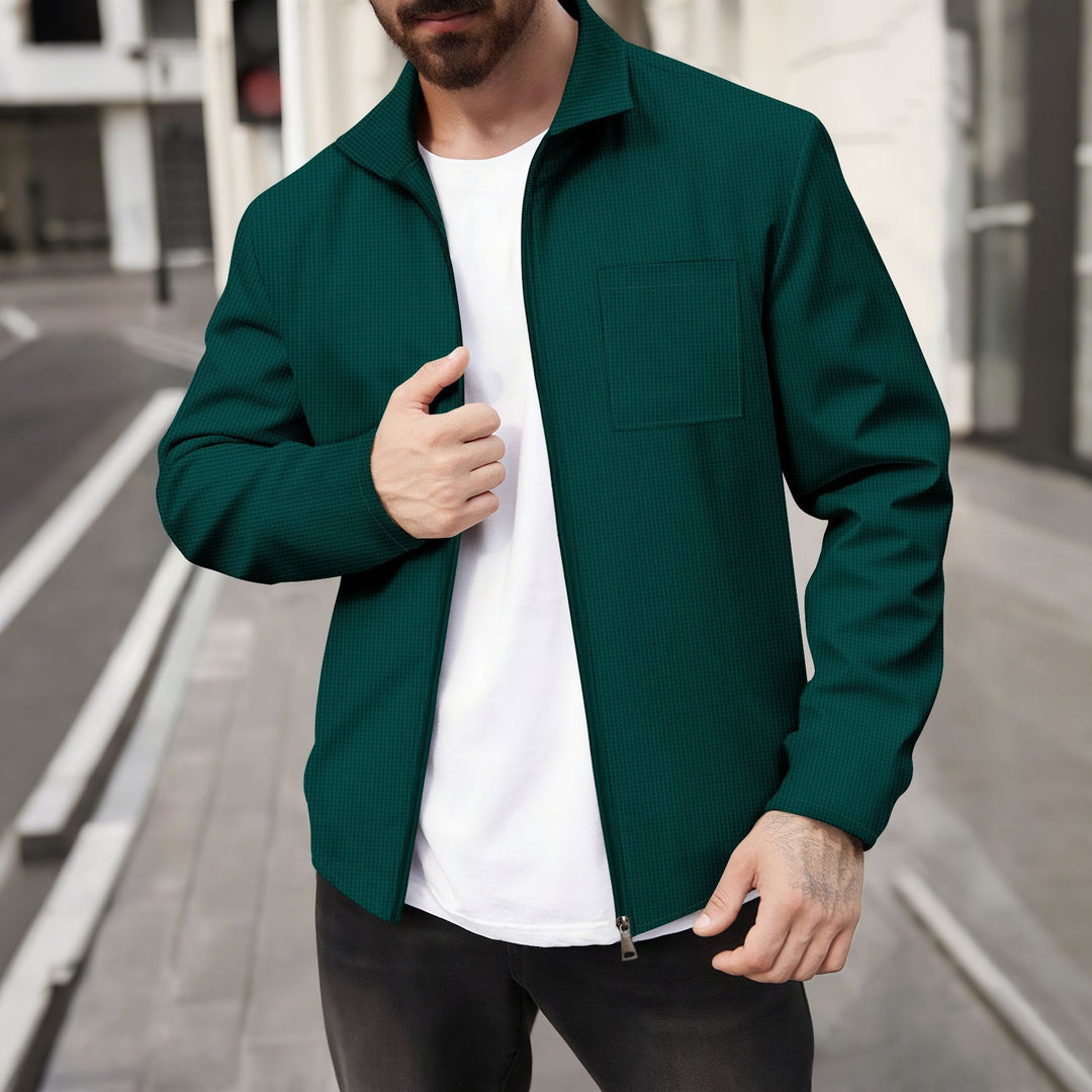 Men's structured zip-over shirt with stand-up collar and patch breast pocket Mune Fashion