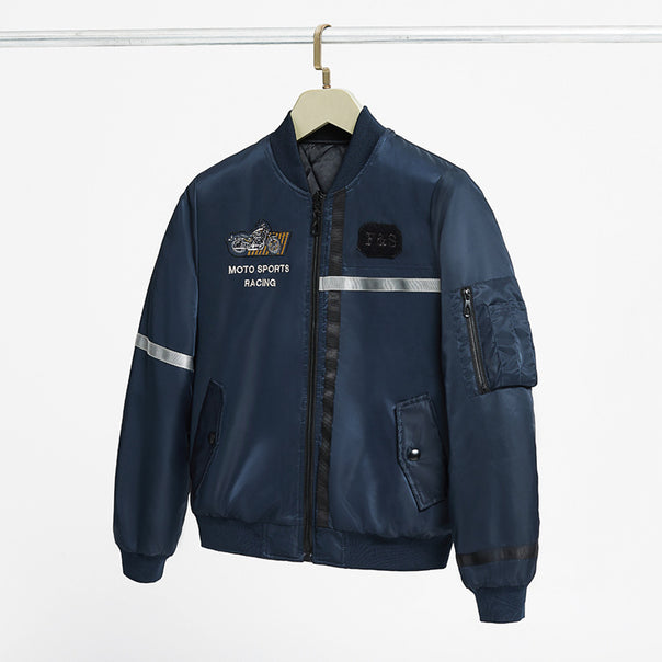 Men's  motorcycle-inspired reflective pilot bomber jacket with embroidered racing badge Mune Fashion