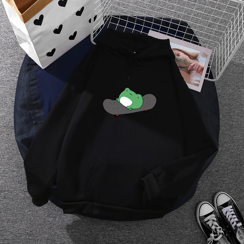Unisex hooded sweatshirt with skater frog print, soft fleece inner lining and kangaroo pocket Mune Fashion