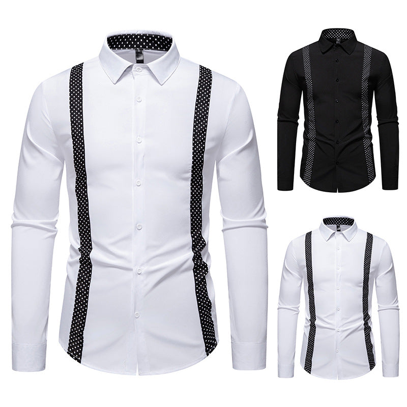 Men's Fitted Shirt with Contrasting Polka Dot Side Inserts and Kent Collar Mune Fashion