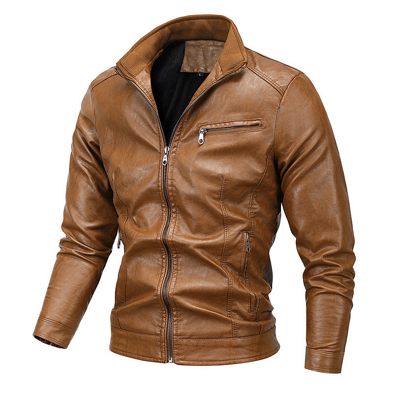 Men's Moto Blouson in leather look with a fitted cut, stand-up collar and zip pockets